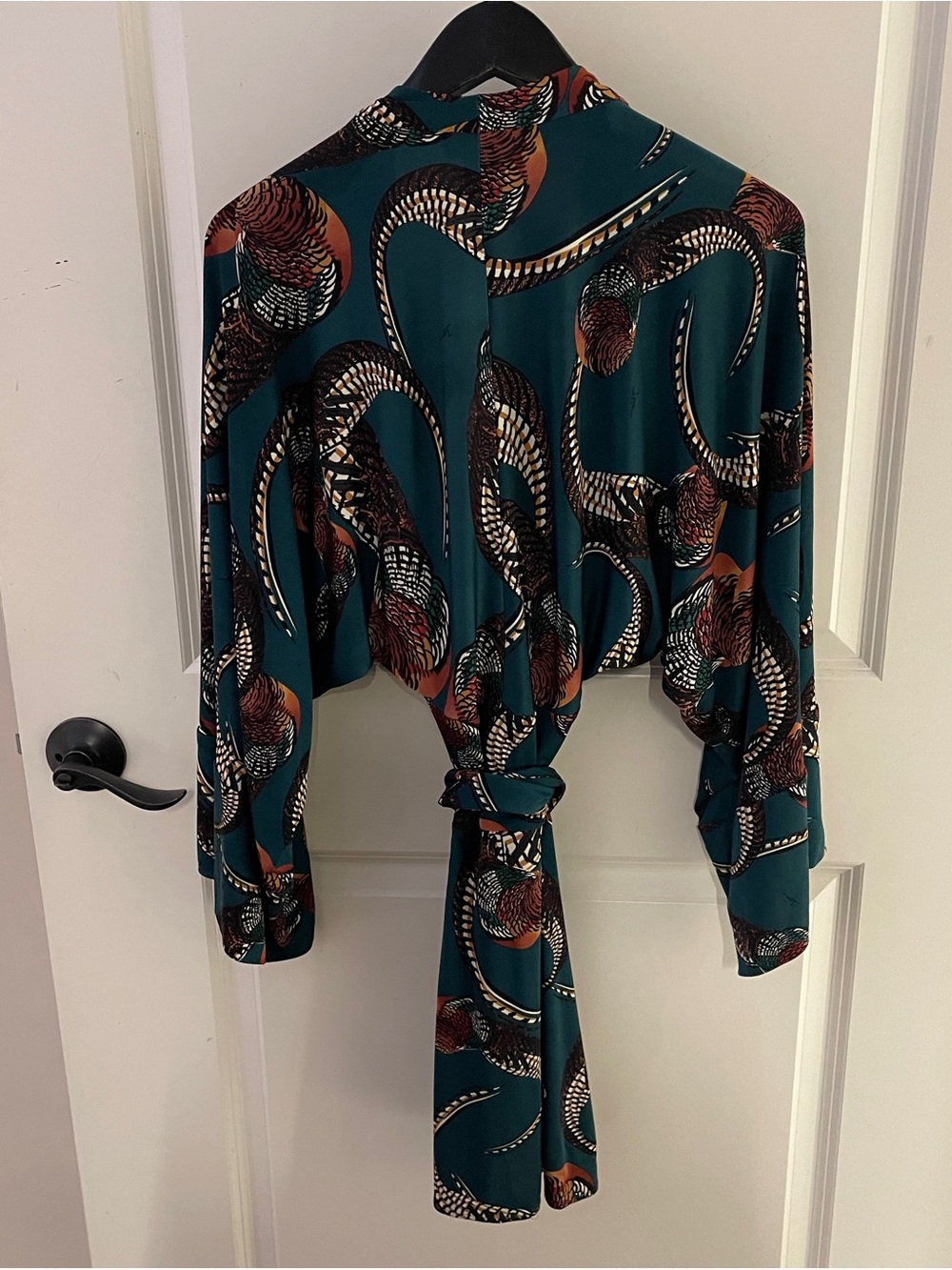 Issa London Teal Kimono Wrap/Tie Dress, Pheasants Print - Picture 3 of 10